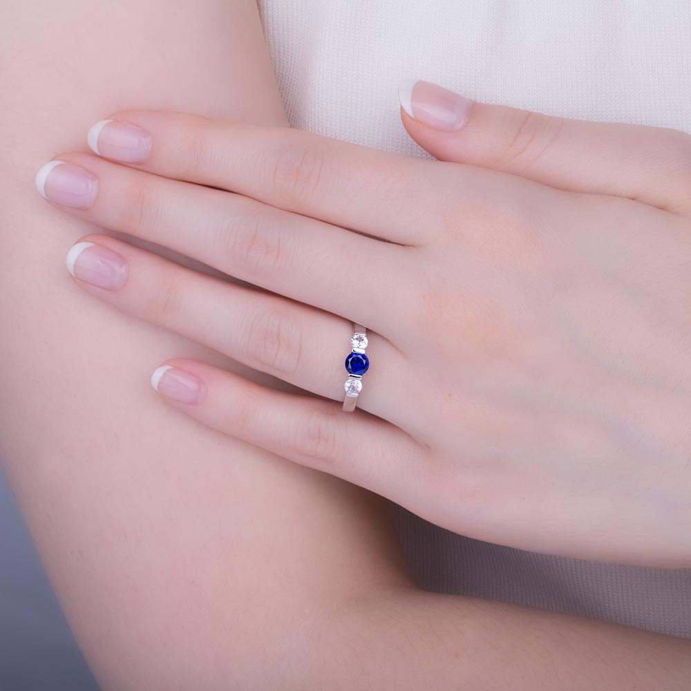 Unity Three Stone Sapphire 10K White Gold Proposal Ring #2