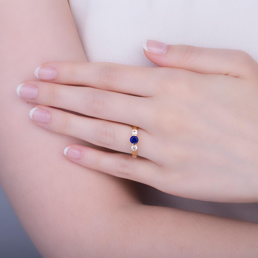 Unity Three Stone Sapphire 10K Yellow Gold Proposal Ring #2