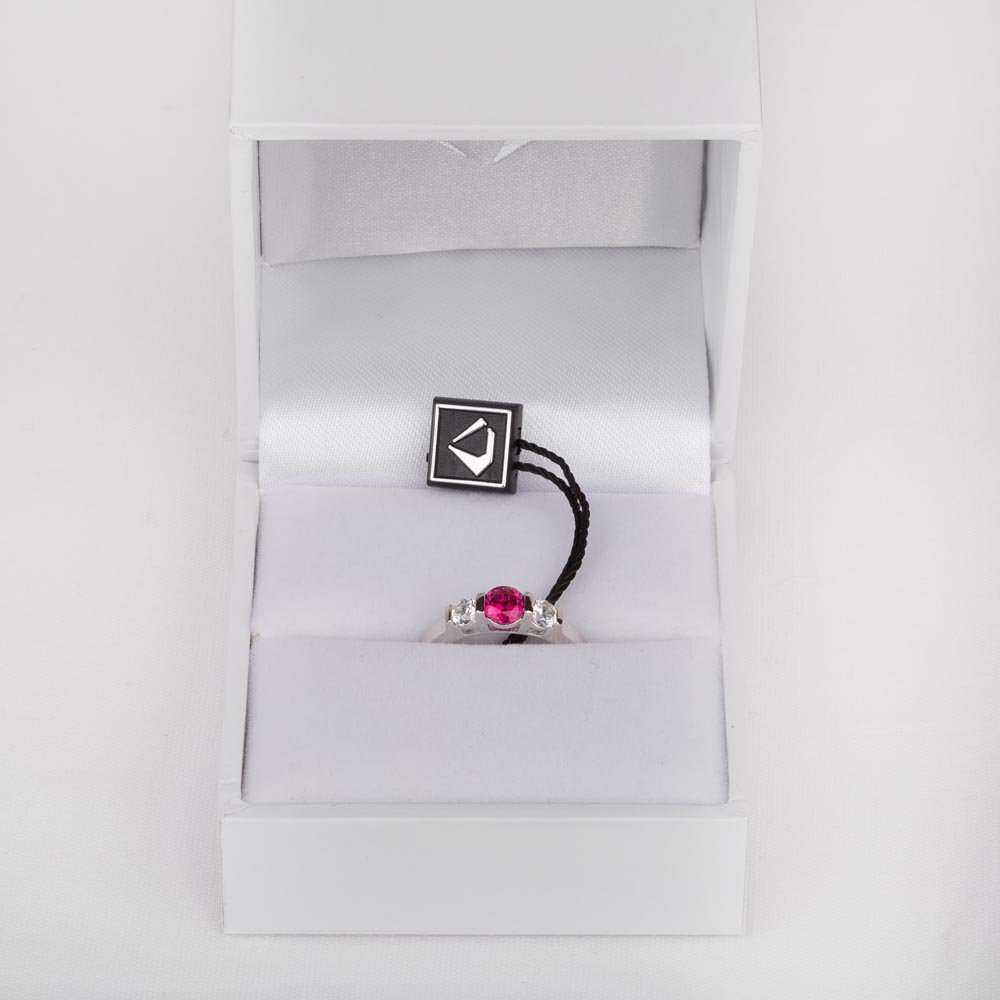 Unity Three Stone Ruby and Diamond 18K White Gold Engagement Ring #4