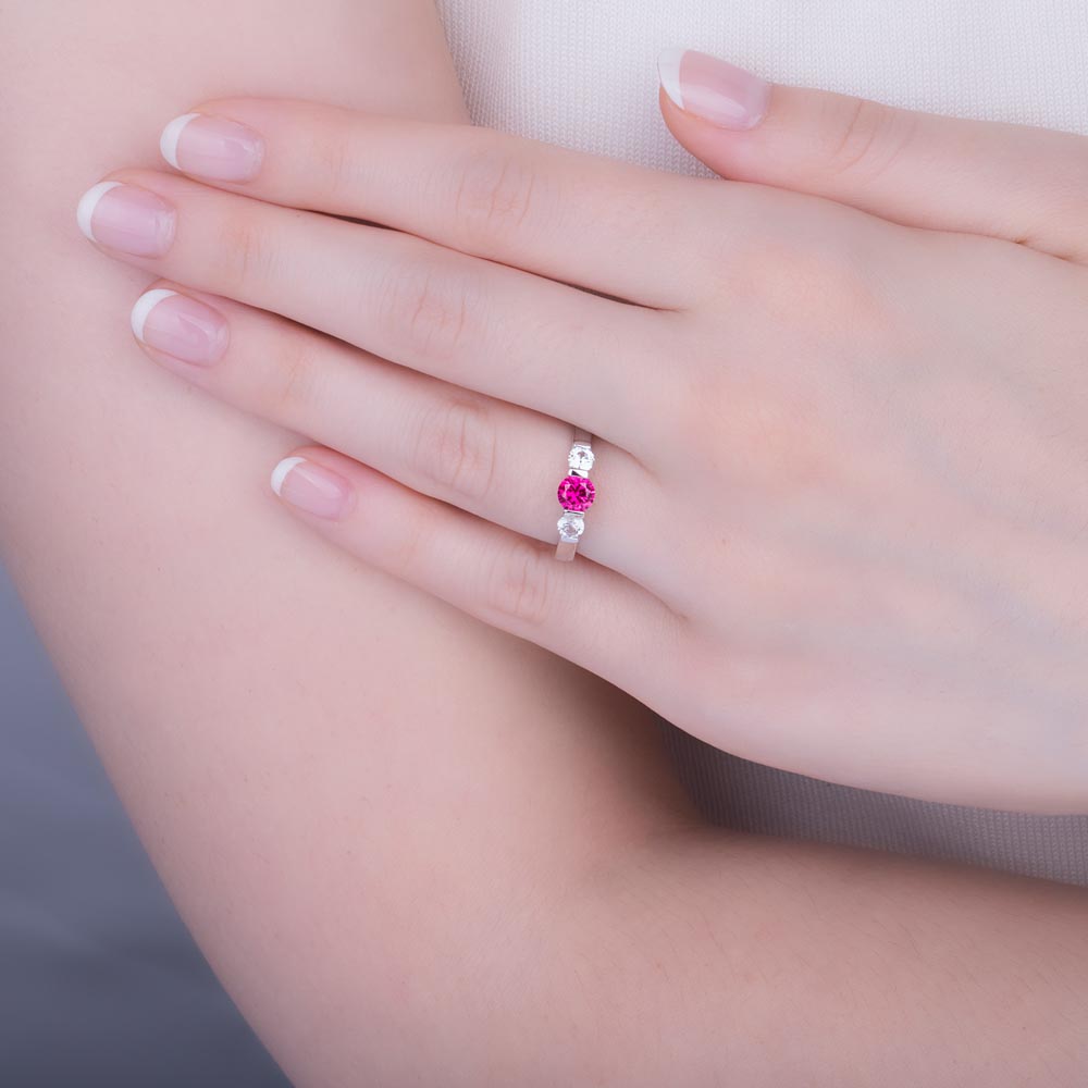 Unity Three Stone Ruby and Diamond Platinum Engagement Ring #2