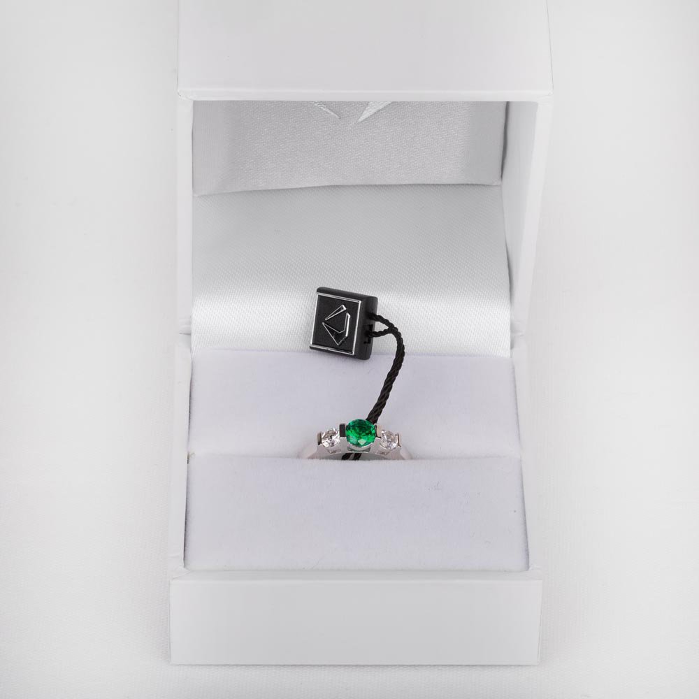 Unity Three Stone Emerald 10K White Gold Proposal Ring #4
