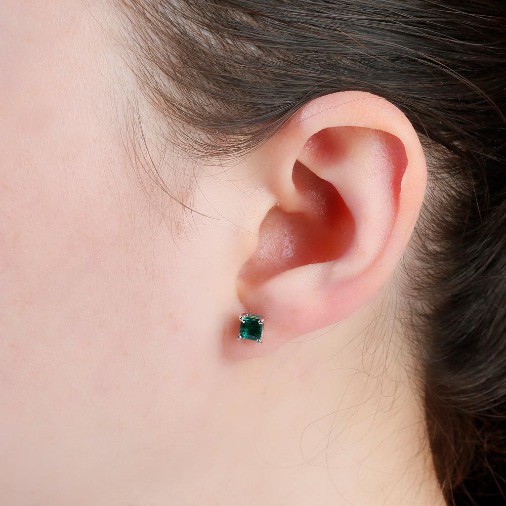 Charmisma 1ct Emerald Princess 18K White Gold Stud Earrings #2