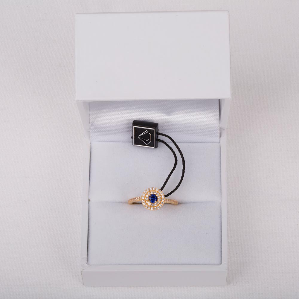 Fusion Round Blue Sapphire and Diamond Halo 18K Yellow Gold Ring #3