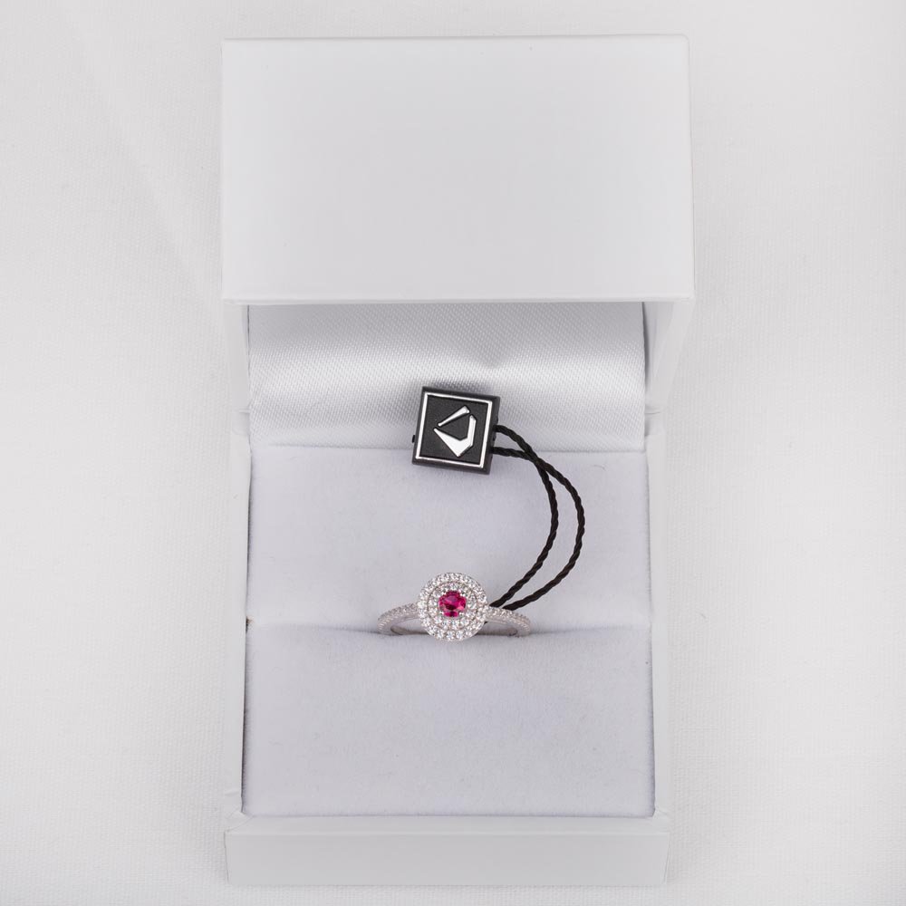 Fusion Ruby Double Halo Platinum plated Silver Ring #3