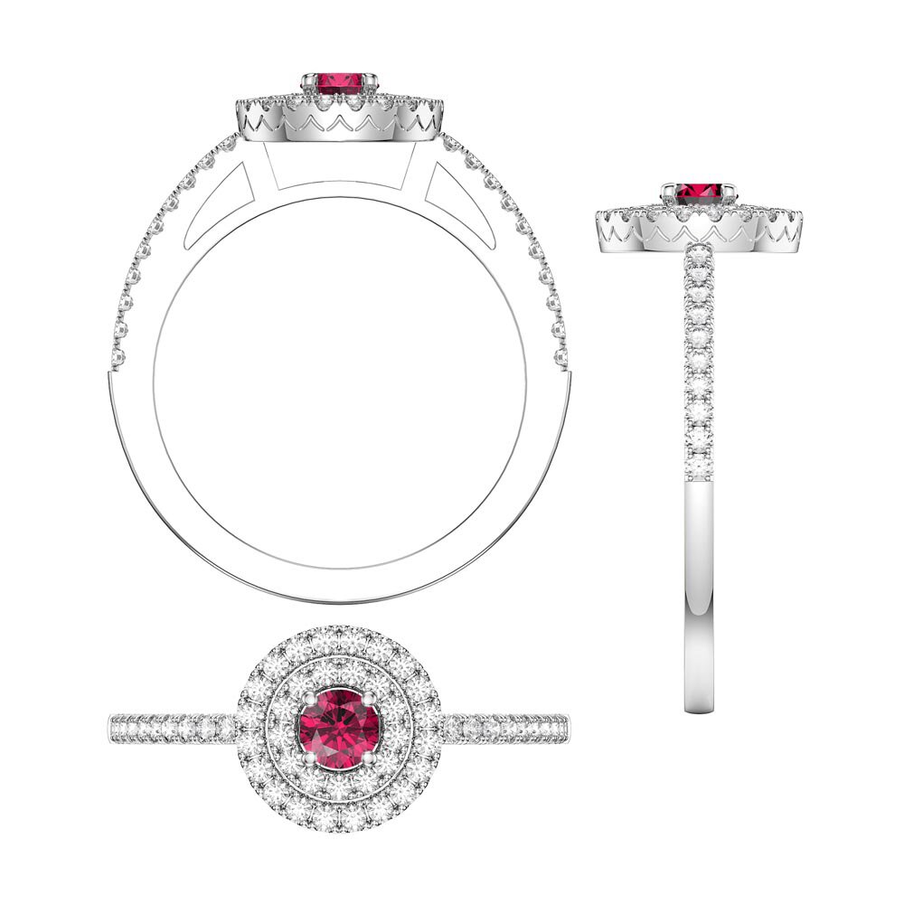 Fusion Ruby Double Halo Platinum plated Silver Ring #6