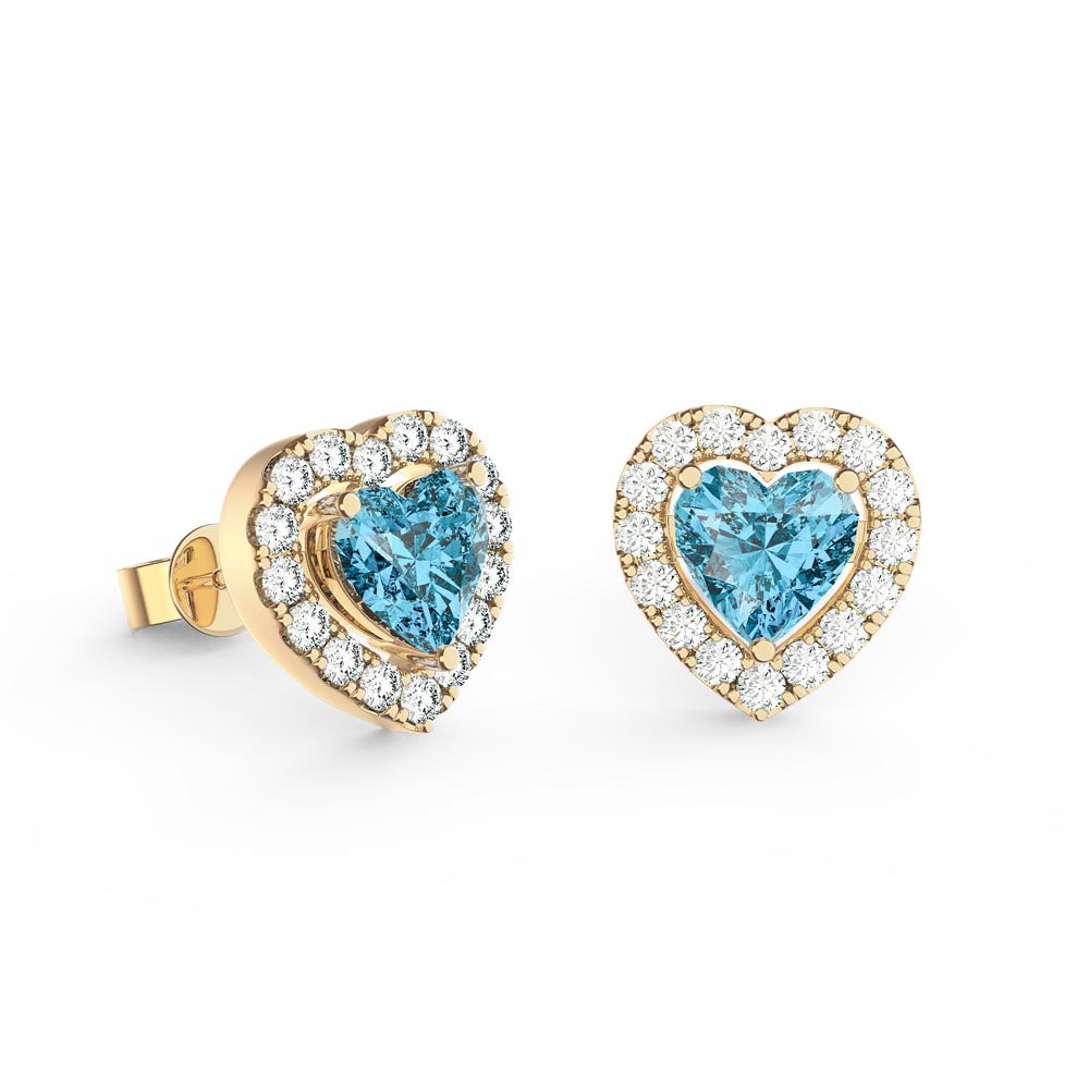Charmisma Heart Blue Topaz 18K Gold Vermeil Stud Earrings Heart Halo Jacket Set #2
