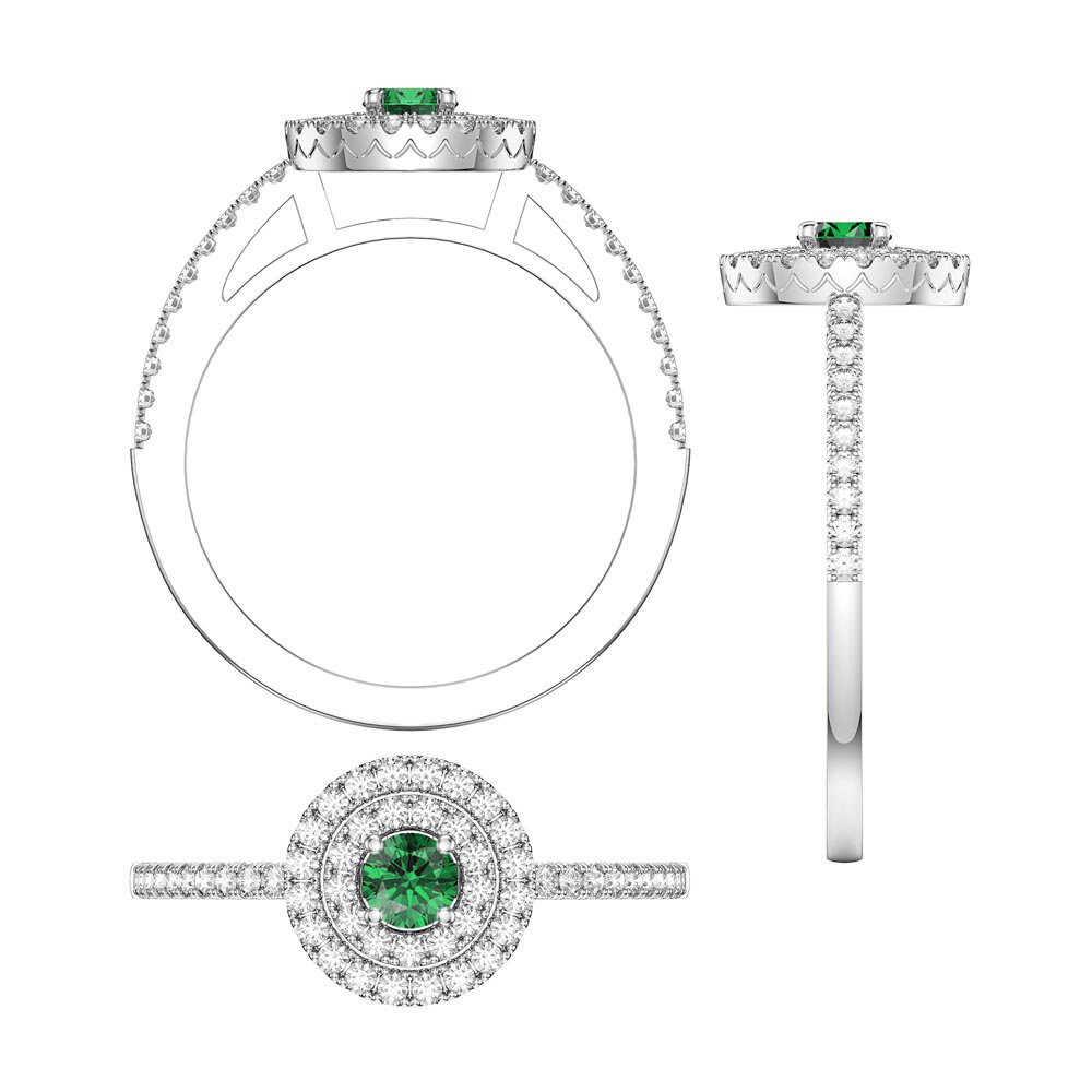 Fusion Emerald Double Halo Platinum plated Silver Ring #6