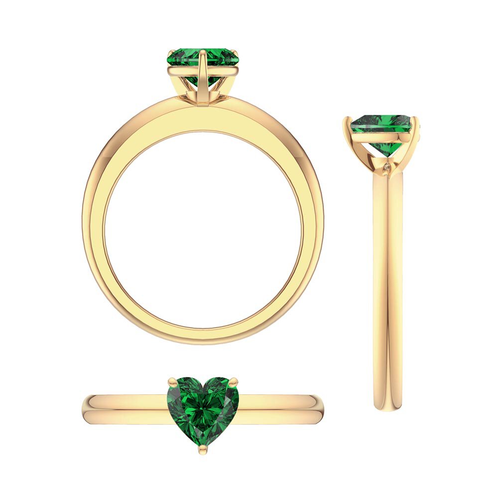 Unity 1ct Heart Emerald Solitaire 10K Yellow Gold Proposal Ring #5