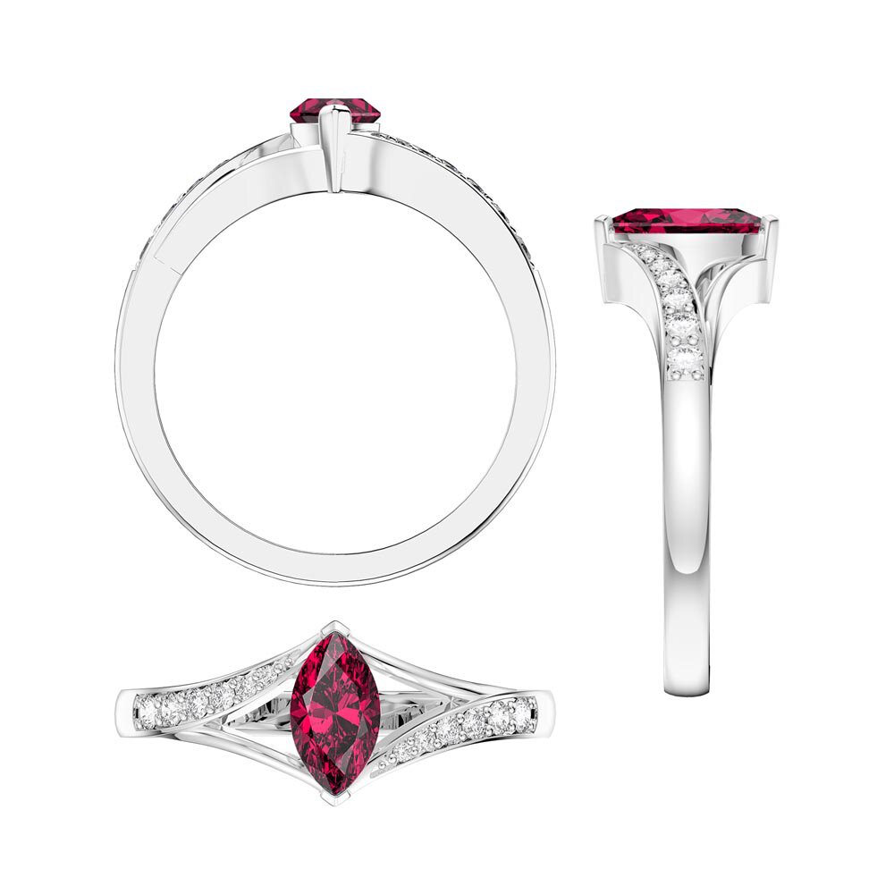 Unity Marquise Ruby Platinum plated Silver Promise Ring Set #6