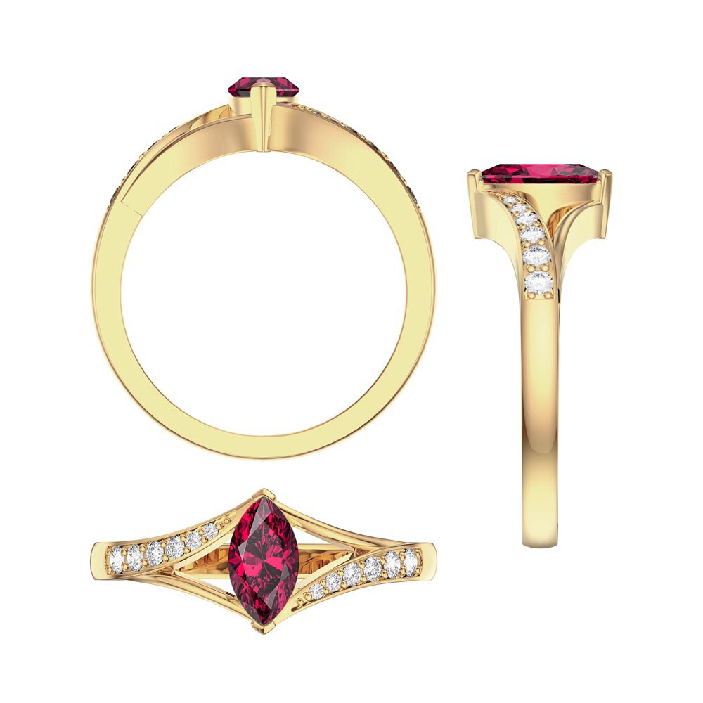 Unity Marquise Ruby 18K Yellow Gold Moissanite Engagement Ring #2