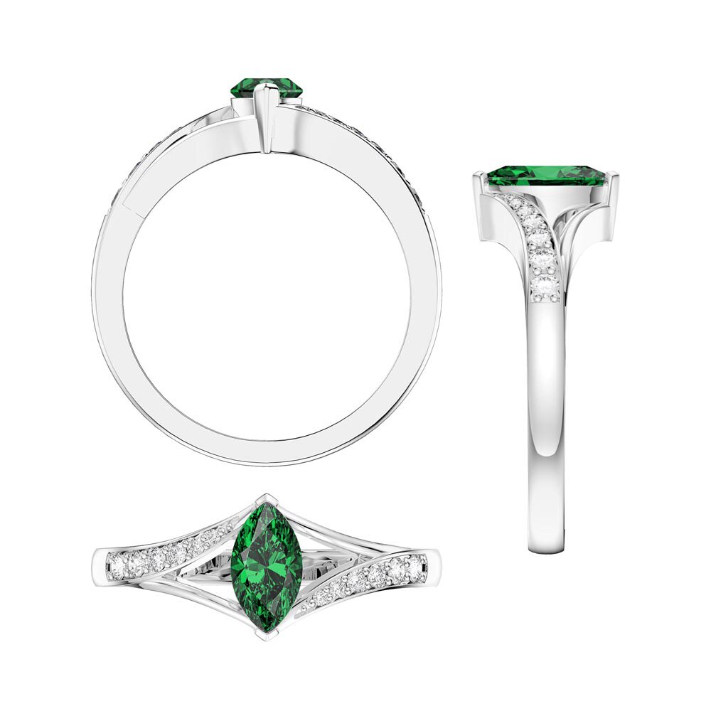 Unity Marquise Emerald 18K White Gold Diamond Engagement Ring #2