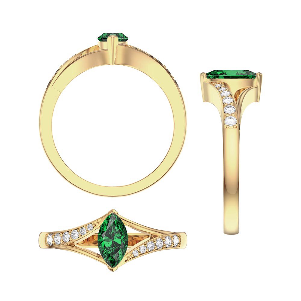 Unity Marquise Emerald 18K Yellow Gold Diamond Engagement Ring #2