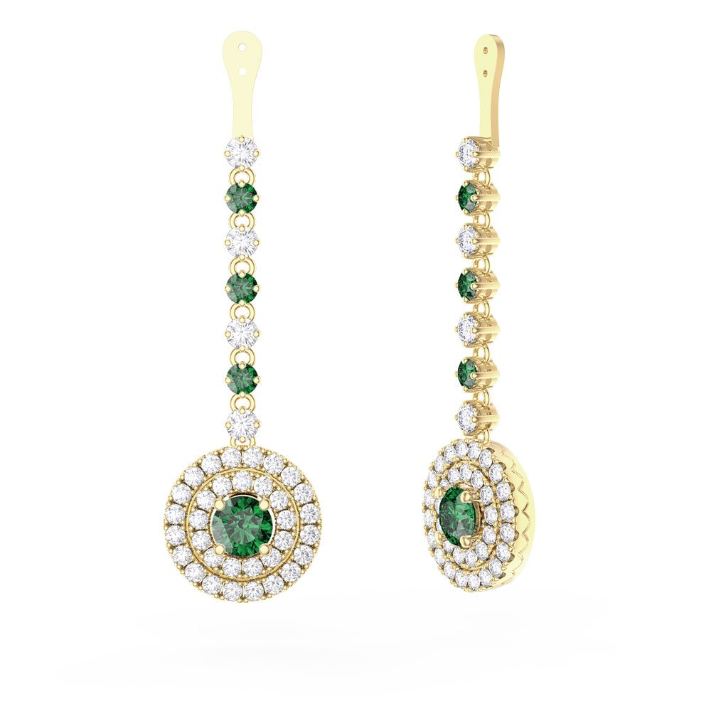 Fusion Emerald and Diamond Halo 18K Yellow Goldl Earrings Drops