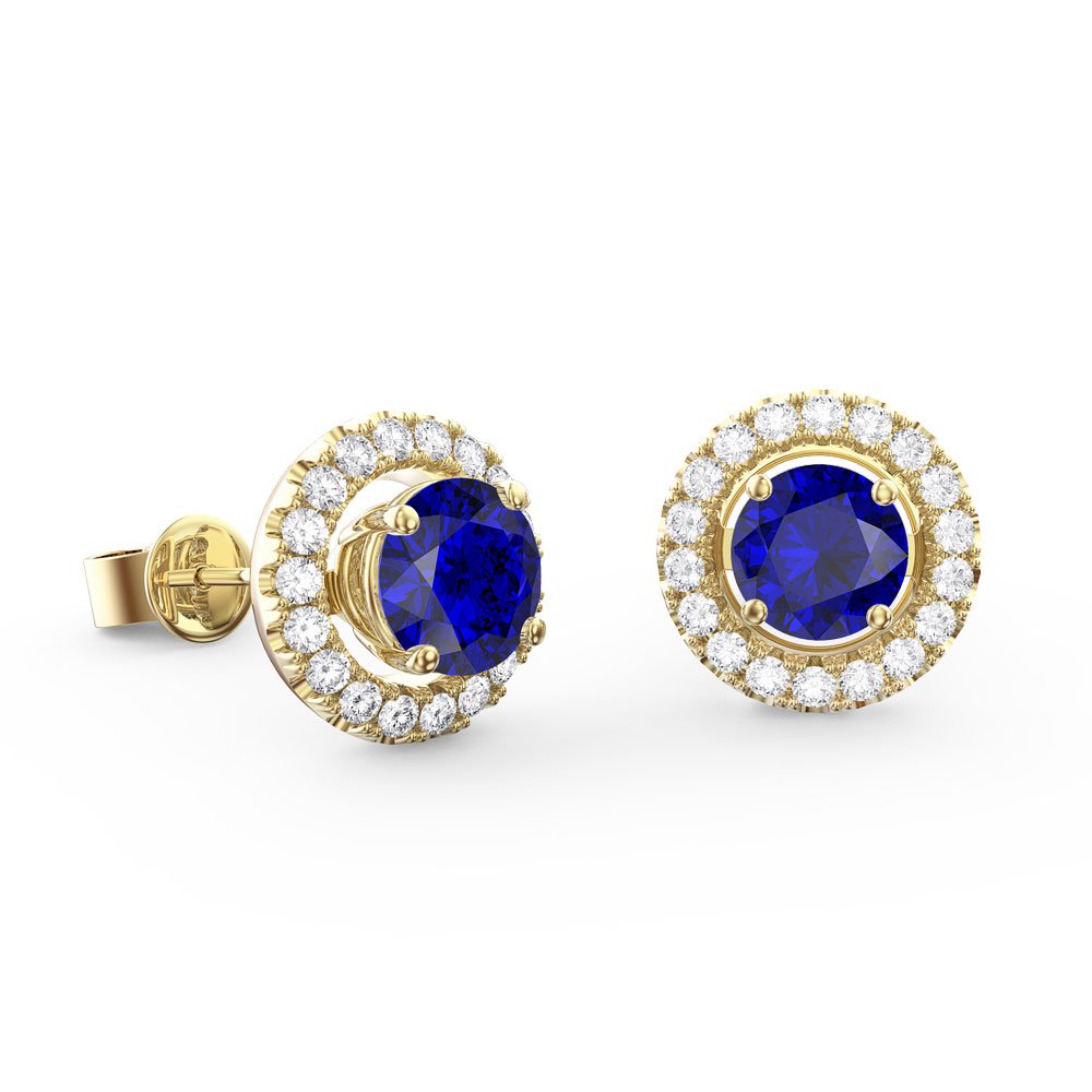 Fusion Sapphire and Diamonds 18K Gold Stud Earrings Halo Jacket Set #2