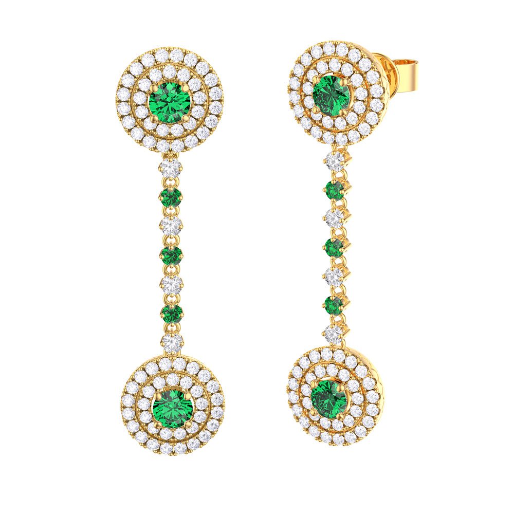 Fusion Emerald 18K Gold Vermeil Stud and Halo Drop Earrings Set