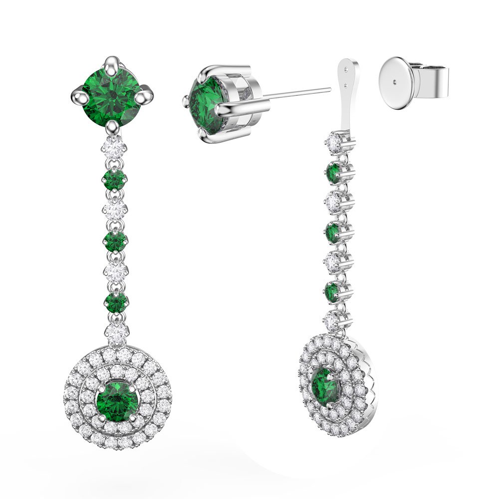 Fusion Emerald Halo Platinum plated Silver Stud Drop Earrings Set