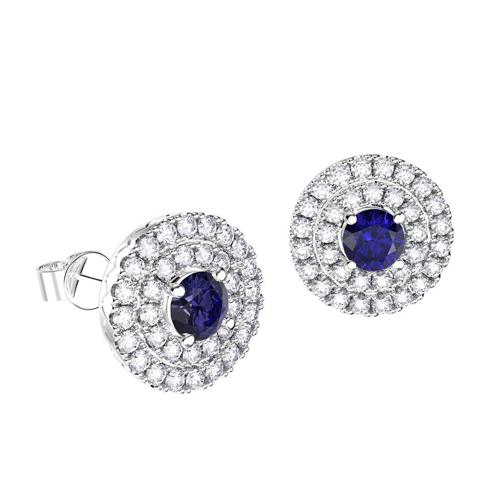 Fusion Sapphire and Diamond Halo 18K White Gold Stud Earrings