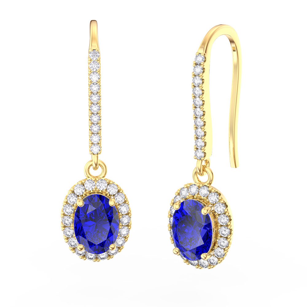 Eternity 1.5ct Sapphire and Diamond Oval Halo 18K Yellow Gold Pave Drop Earrings