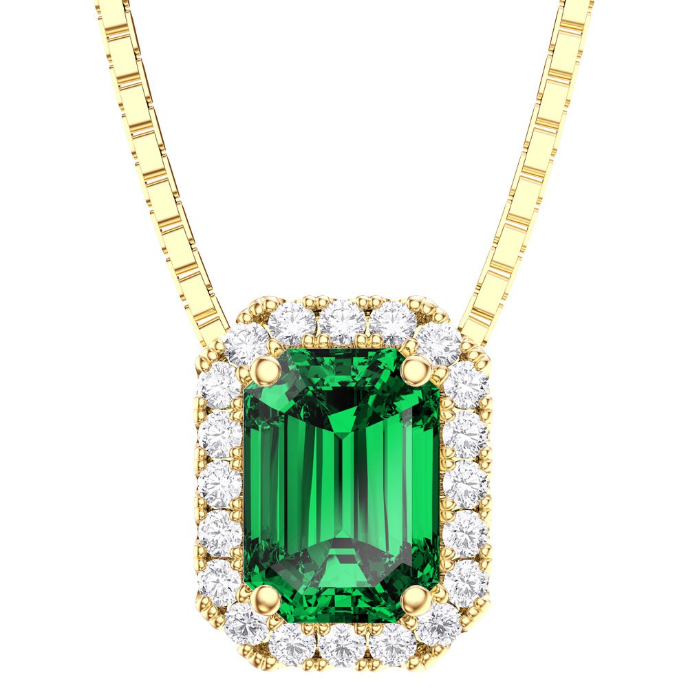 Princess 1ct Emerald and Diamond 18K Yellow Gold Rectangle Pendant