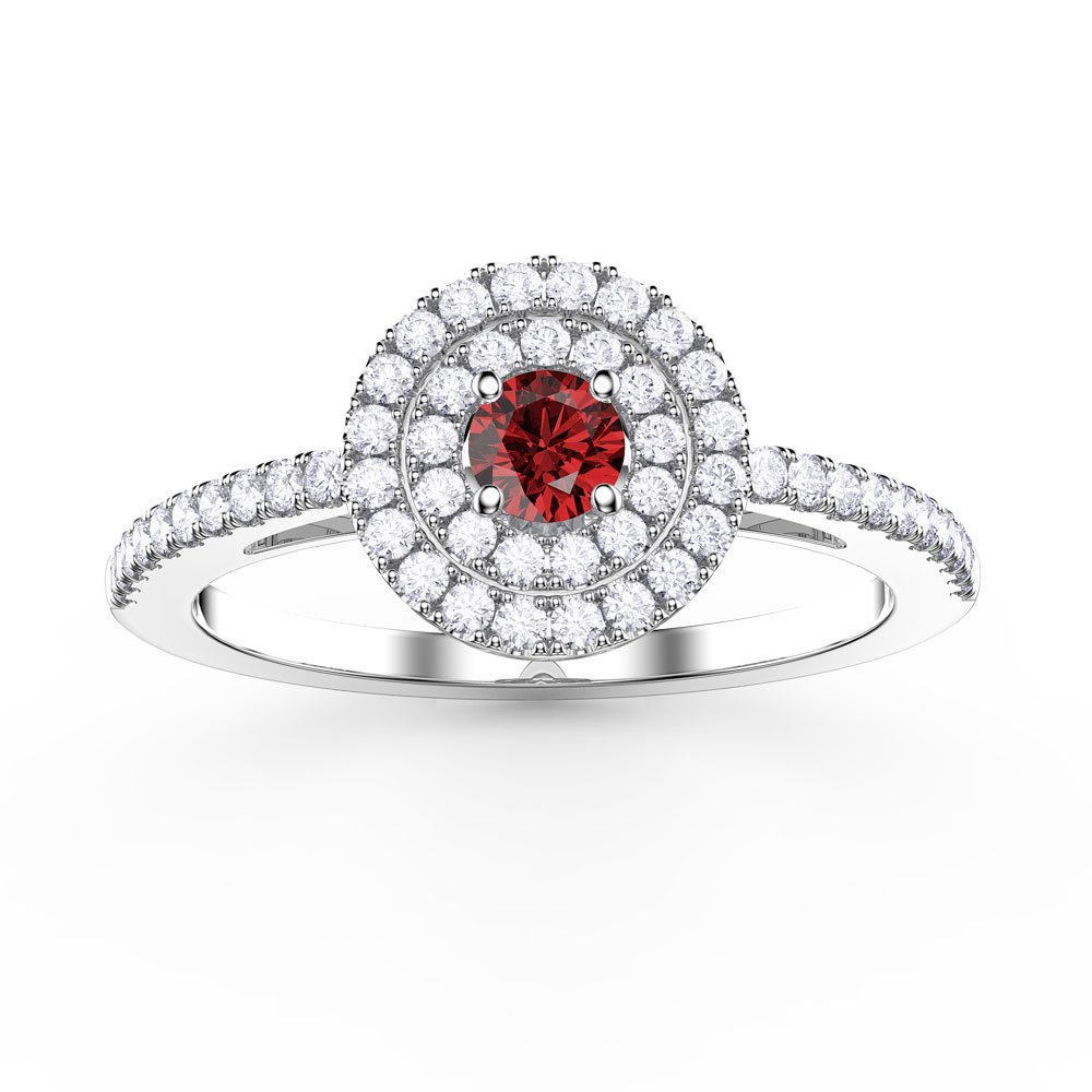 Fusion Ruby Halo Platinum plated Silver White Sapphire Eternity Promise Ring Set #4