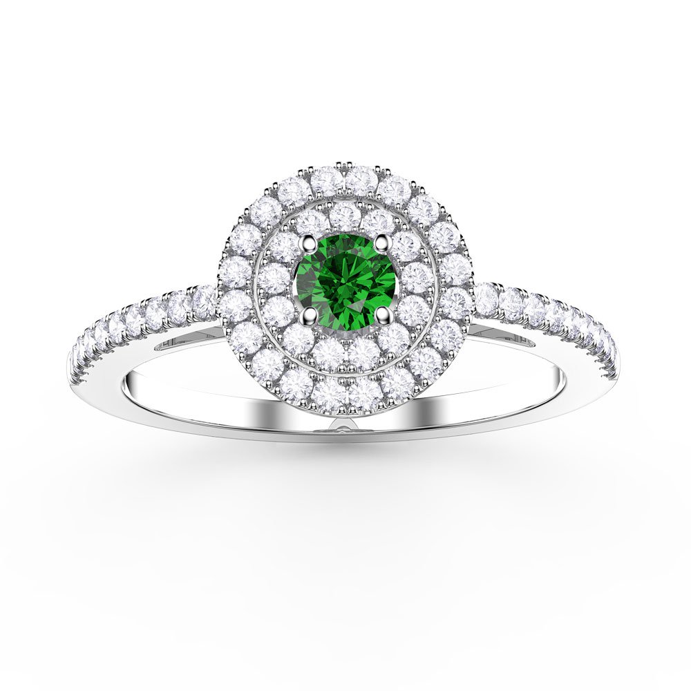 Fusion Emerald Halo Platinum plated Silver Emerald Eternity Promise Ring Set #3