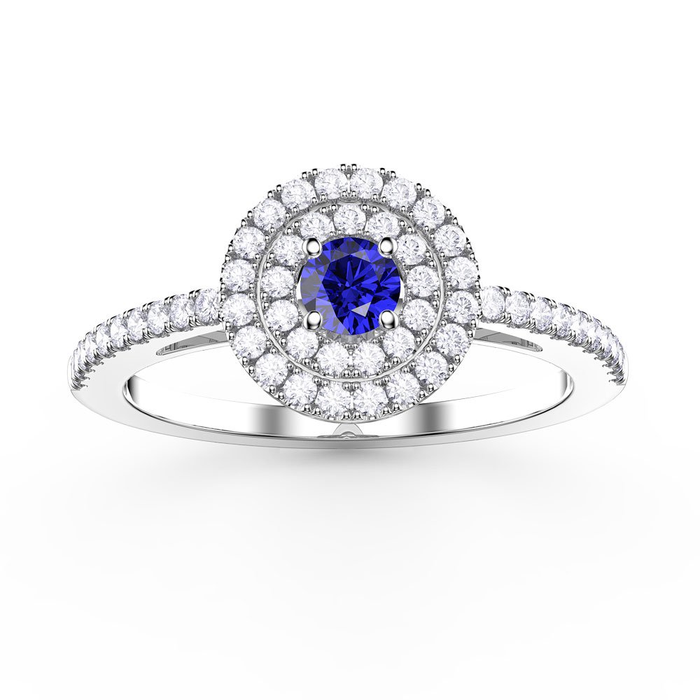Fusion Sapphire Double Halo Platinum plated Silver Ring #1