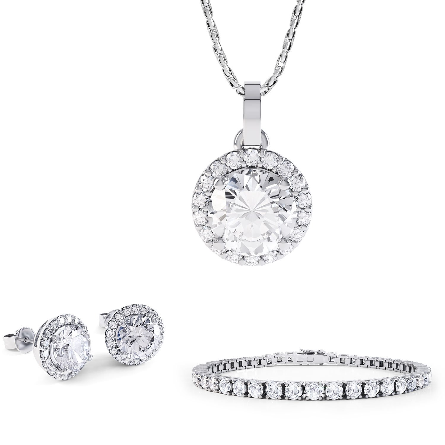 Eternity White Sapphire Platinum plated Silver Jewelry Set with Pendant #1