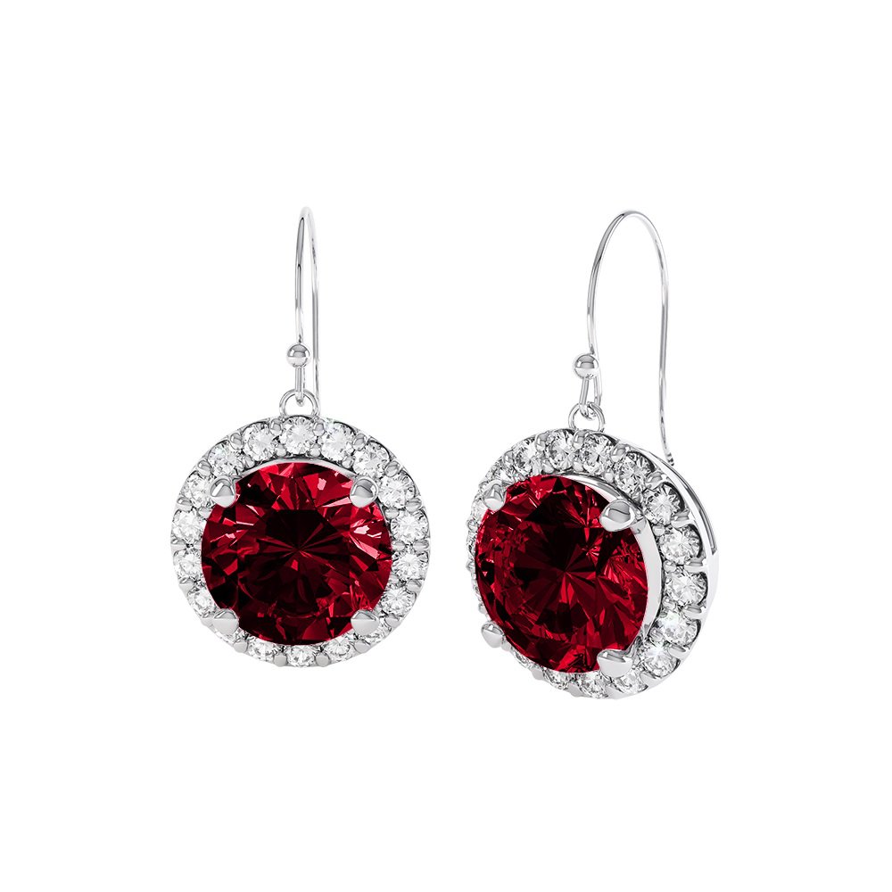 Eternity 1ct Ruby Halo Platinum plated Silver Drop Earrings #1