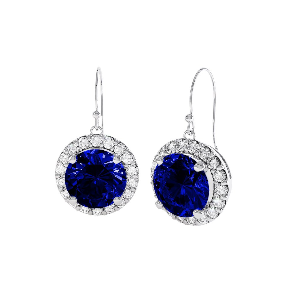 Eternity 2ct Sapphire Halo Platinum plated Silver Drop Earrings