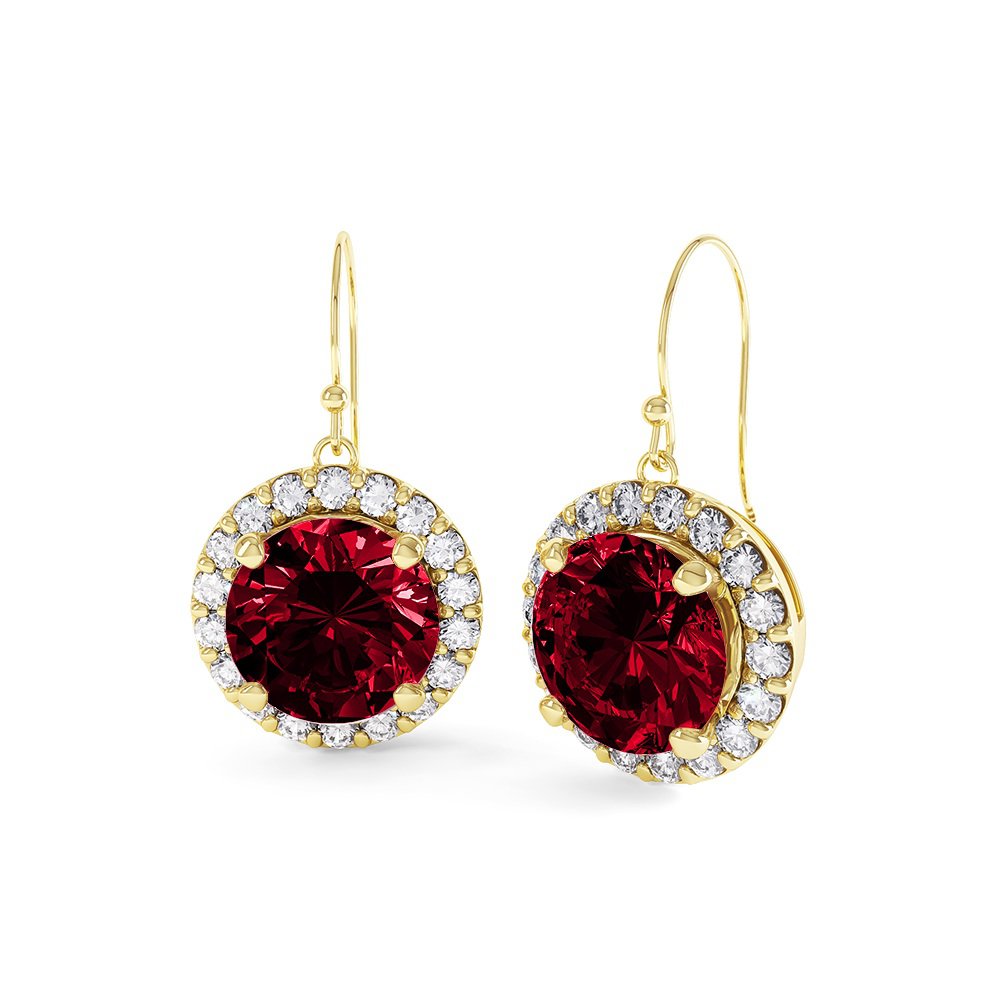 Eternity 1ct Ruby and Diamond Halo 18K Yellow Gold Drop Earrings