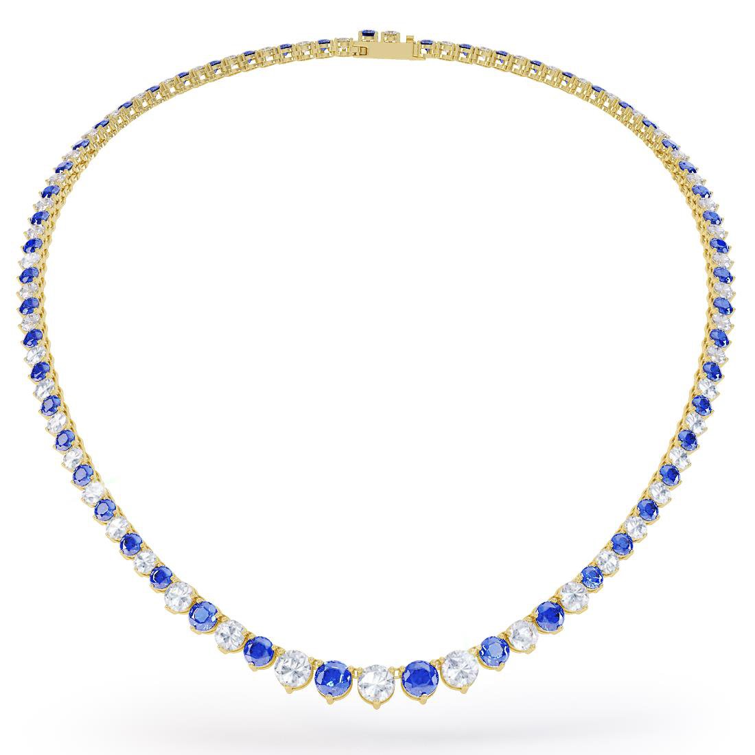 Eternity Sapphire CZ 18K Gold plated Silver Tennis Necklace #2