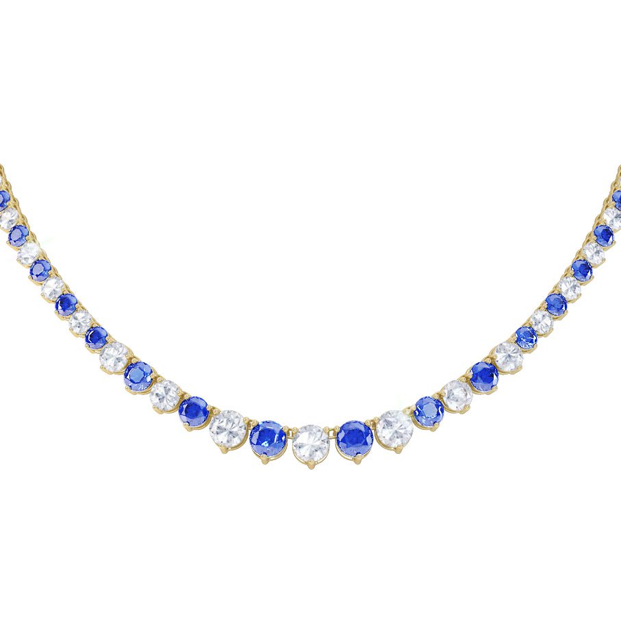 Eternity Sapphire CZ 18K Gold plated Silver Tennis Necklace #3