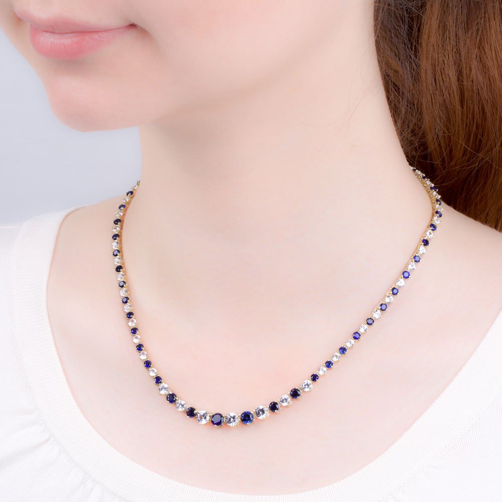 Eternity Sapphire CZ 18K Gold plated Silver Tennis Necklace #4