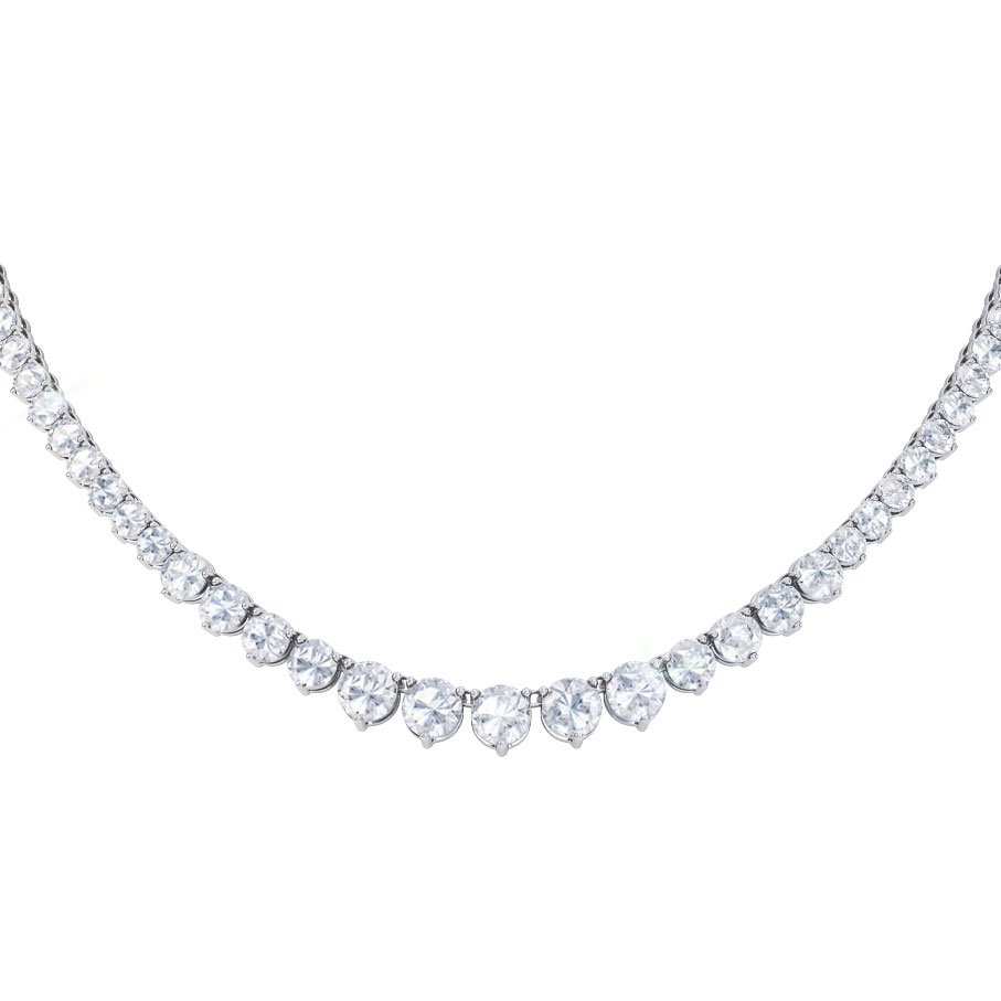 Eternity White Sapphire Platinum plated Silver Tennis Necklace #1