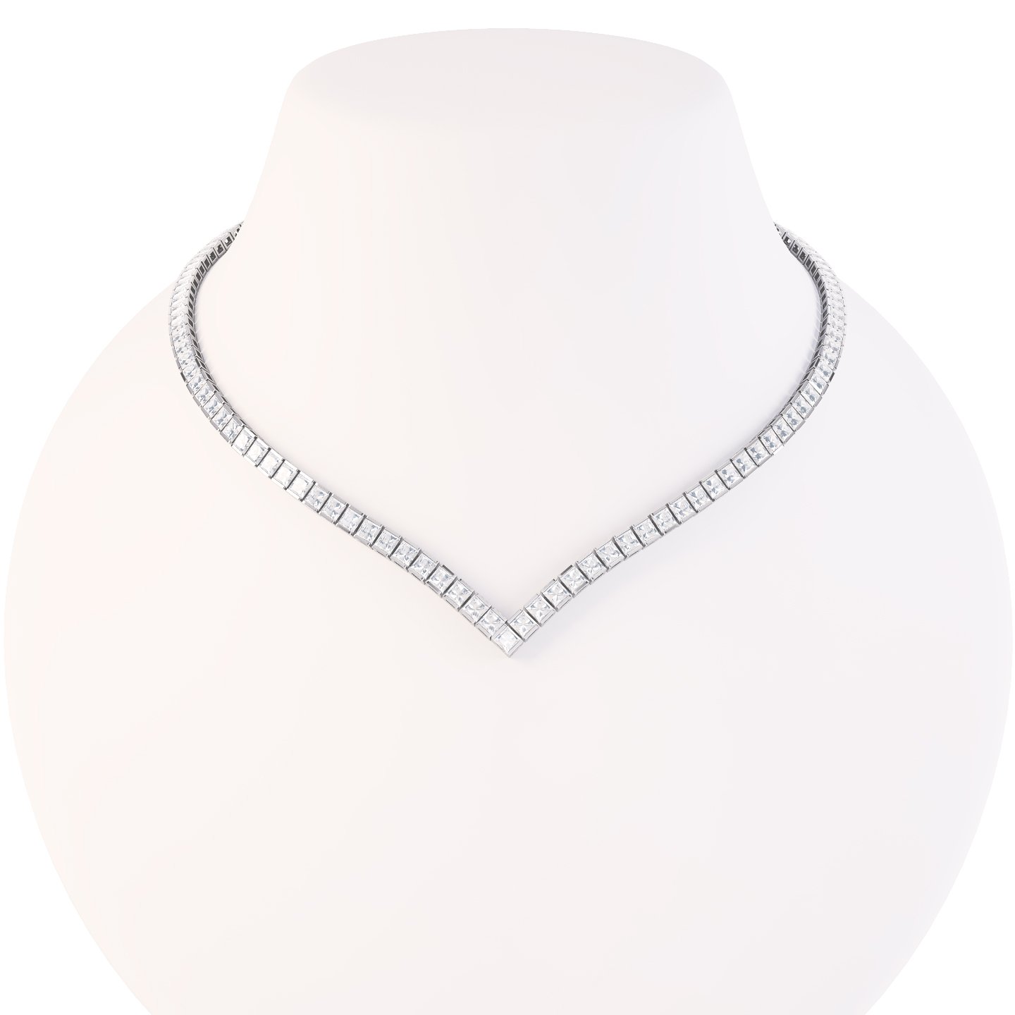 Princess Diamond CZ Rhodium plated Silver Tennis Necklace #3