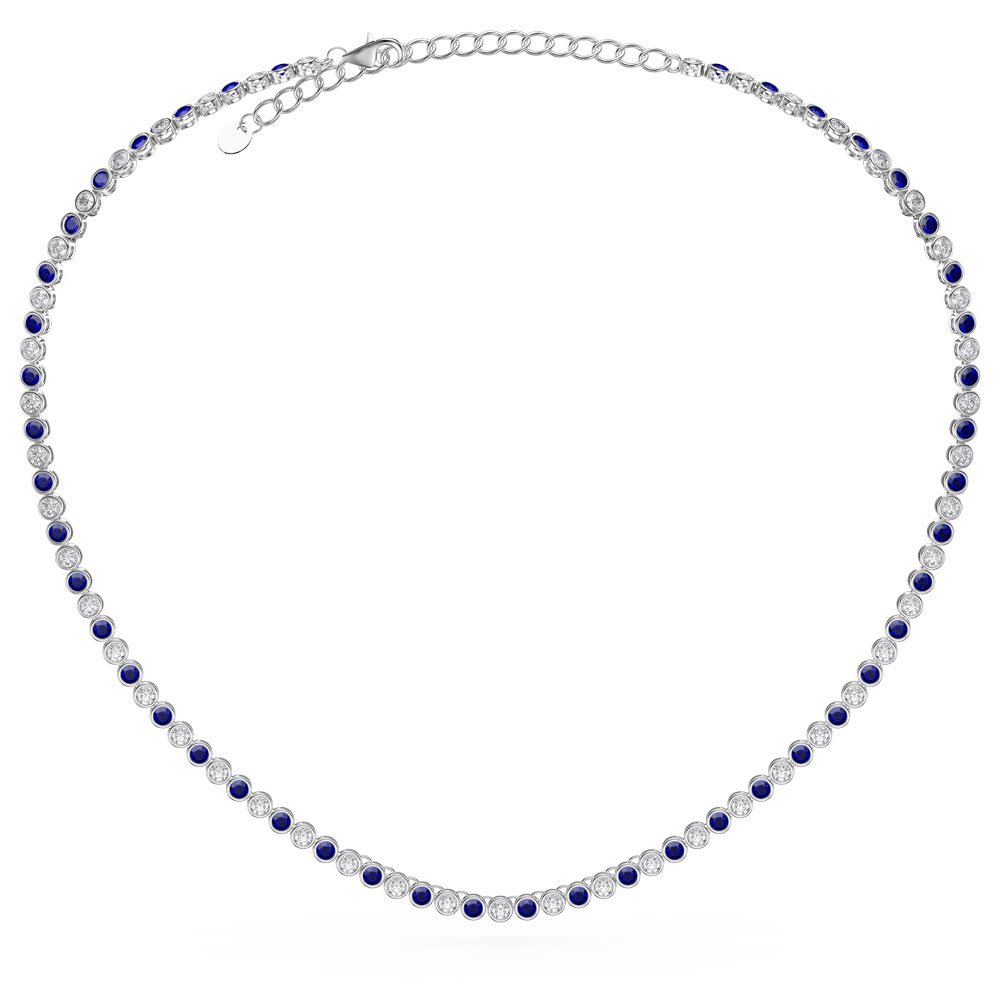 Infinity Sapphire Platinum plated Silver Tennis Necklace