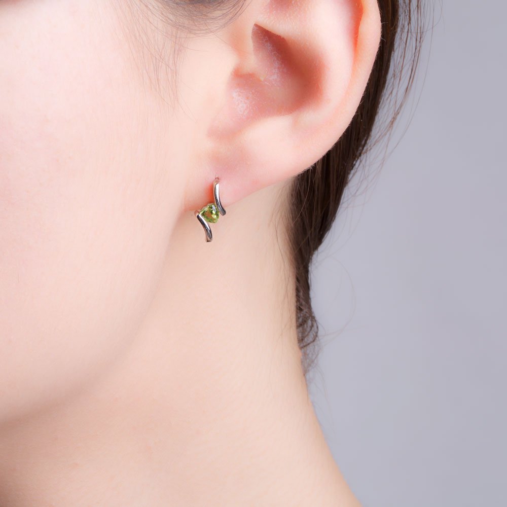 Combinations Peridot Heart Rhodium plated Silver Earrings #2