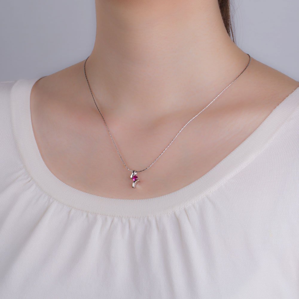 Combinations Pink Sapphire Round Silver Pendant #2