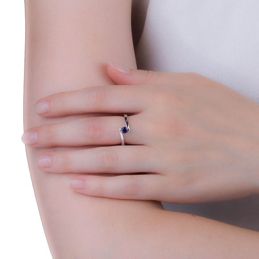 Combinations Blue Sapphire Round Silver Stacking Ring #2