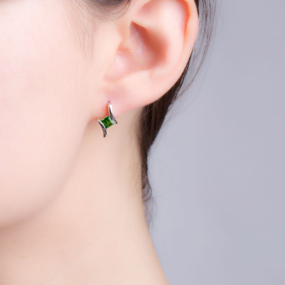 Combinations Chrome Diopside Square Rhodium plated Silver Earrings #2