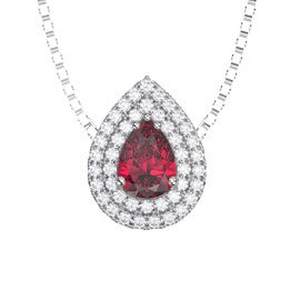 Fusion Ruby and Diamond 18K White Gold Halo Pear Pendant