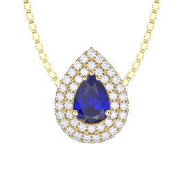 Fusion Sapphire and Diamond 18K Yellow Gold Halo Pear Pendant
