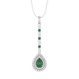 Fusion Emerald and Diamond Halo 18K White Gold Drop Pear Pendant