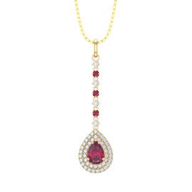 Fusion Ruby and Diamond Halo 18K Yellow Gold Drop Pear Pendant