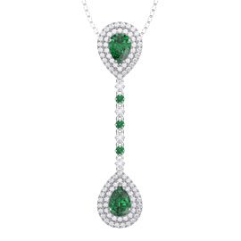 Fusion Emerald and Diamond 18K White Gold Halo Drop Pear Pendant Set