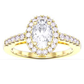 Eternity Moissanite Oval Halo 18K Yellow Gold Engagement Ring