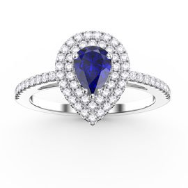 Fusion Sapphire and Diamond Pear Halo 18K White Gold Engagement Ring