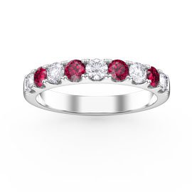 Promise Ruby and Moissanite Platinum plated Silver Half Eternity Ring 3mm Band