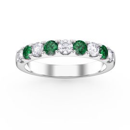 Promise Emerald and Diamond 18K White Gold Half Eternity 3mm Ring Band