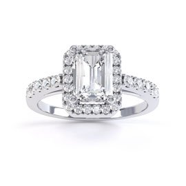 Princess Diamond Emerald Cut Halo Platinum Engagement Ring